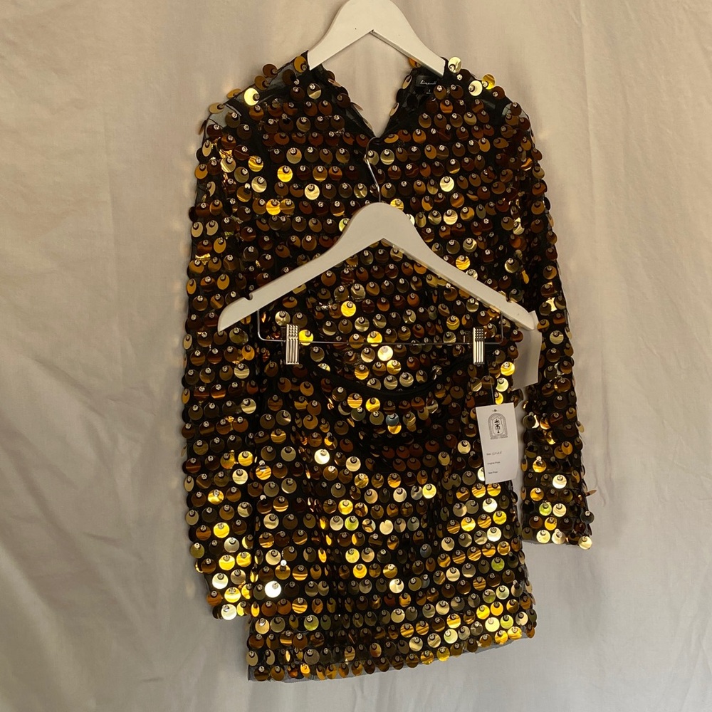Line & Dot Gold Sequin Skirt Set